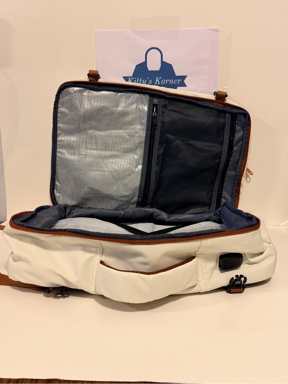 NWT Taygeer Cream and Brown Laptop Travel Backpack